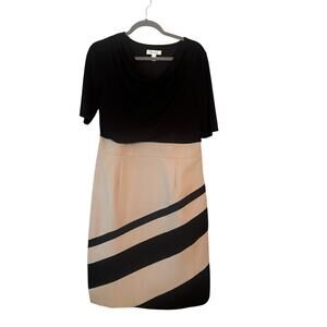 Dress Barn Career Office Dress 12 Short Sleeve Black Tan Lined Figure Flattering